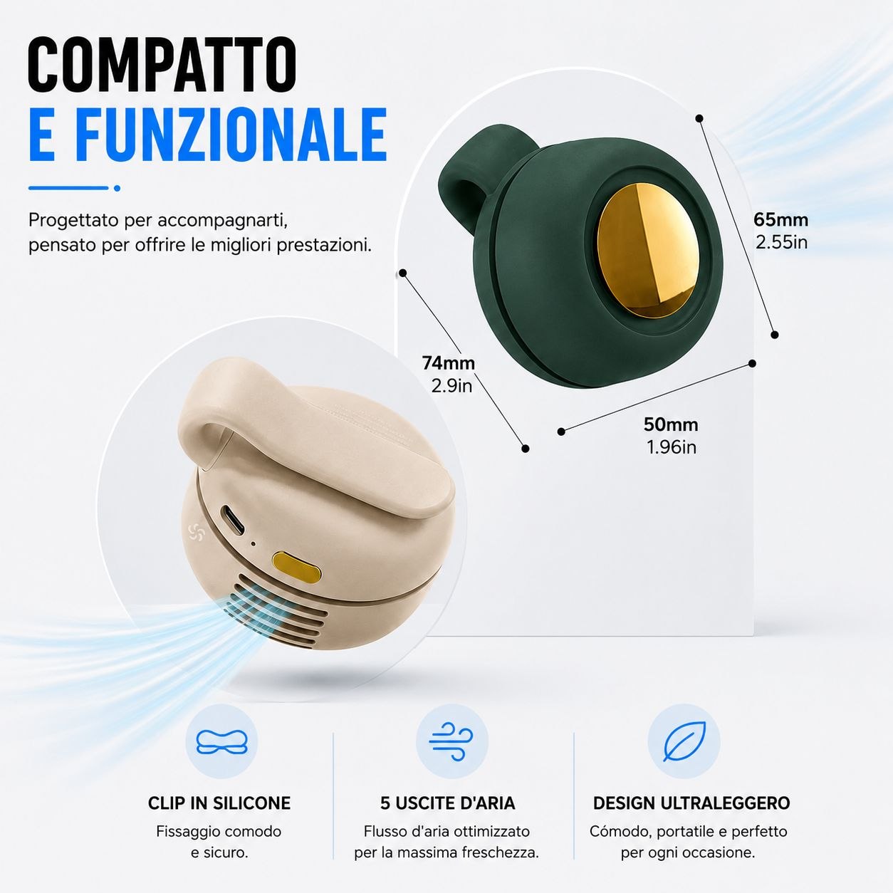 Ventilatore portatile ultraleggero a 360°
