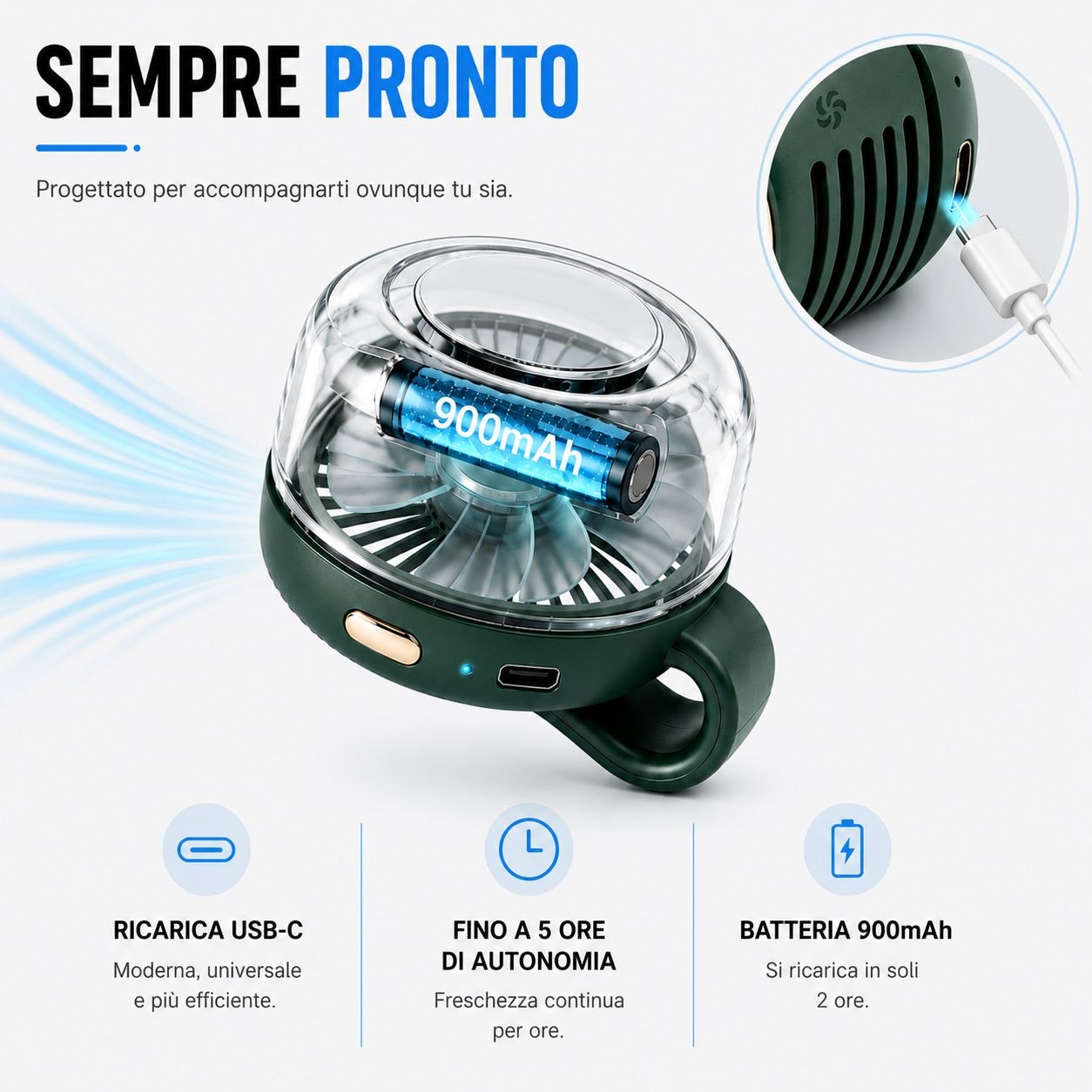 Ventilatore portatile ultraleggero a 360°